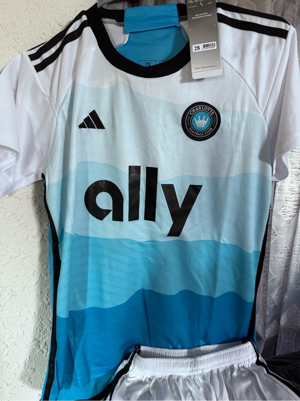 adidas Kids Charlotte FC Aqua Blue Gradient Jersey with Black Accents